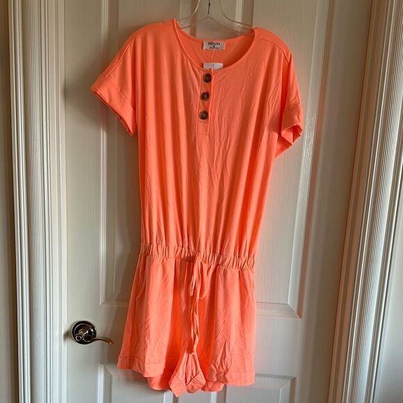 J. Crew Orange Button-Front Romper - Picture 1 of 4